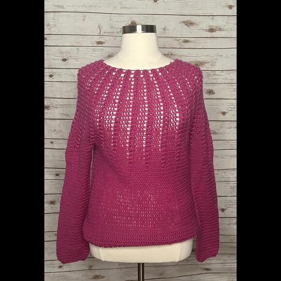 No brand handmade fuchsia open-knit crochet sweater Size XL - Picture 1 of 4
